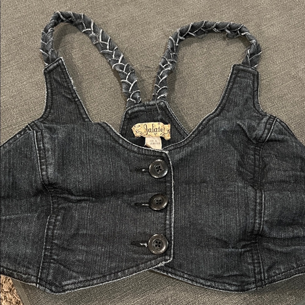 Black Denim Crop Top with Button Detail